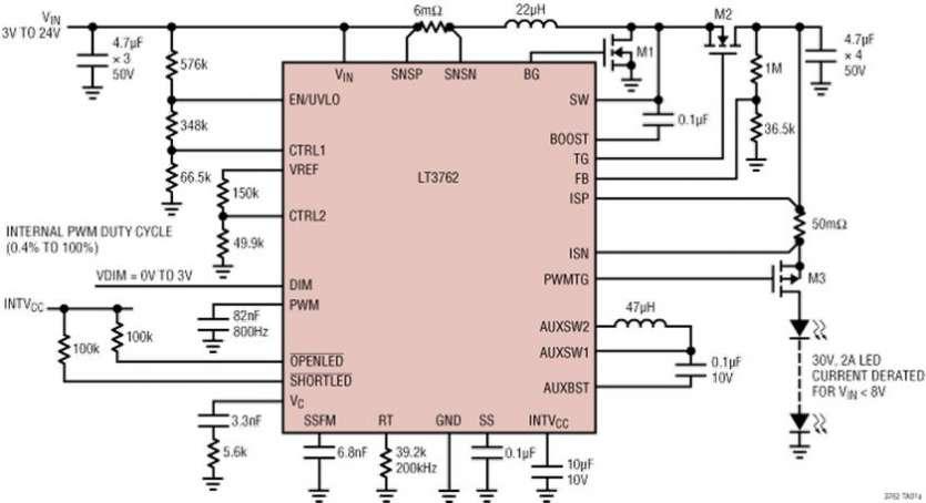 Contr�leur de LED, mode �l�vateur, synchrone, sortie 60V