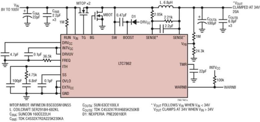 Bloqueur � d�coupage de signaux transitoires, � MOSFET canal N, de rendement �lev�, procurant une protection contre les surtensions de 150V