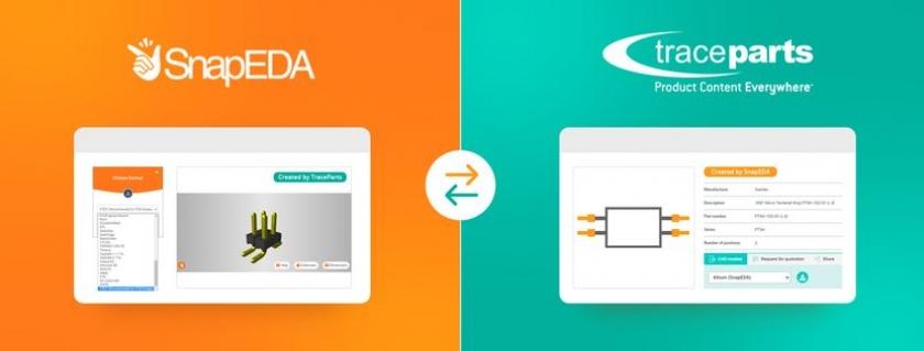 TraceParts et SnapEDA s'associent afin d'offrir une exp�rience utilisateur unifi�e pour obtenir gratuitement des empreintes de circuits imprim�s, des symboles sch�matiques et des mod�les de CAO m�canique en 3D